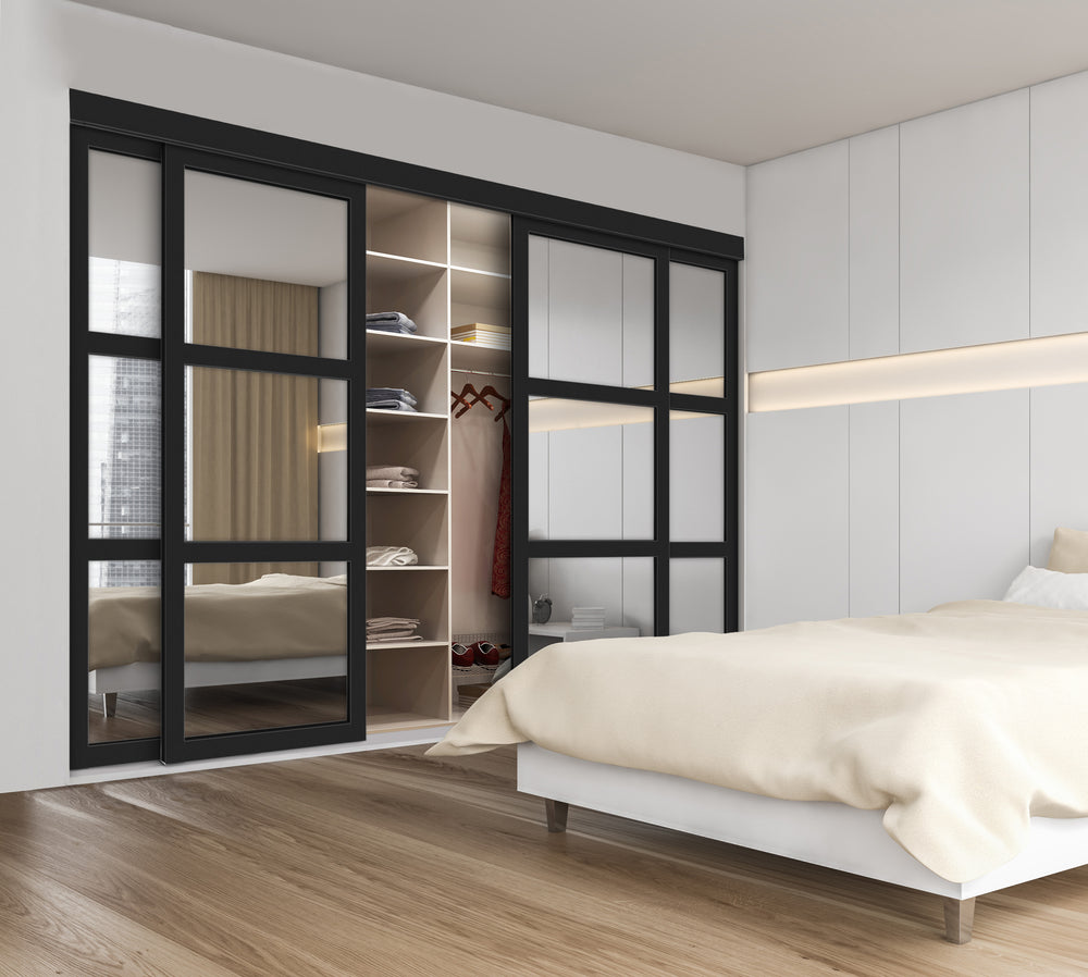 CLOSET DOOR WITH 4 PANEL - MIRROR GLASS PANEL SSM4 - 2732 - DoorDiscounter