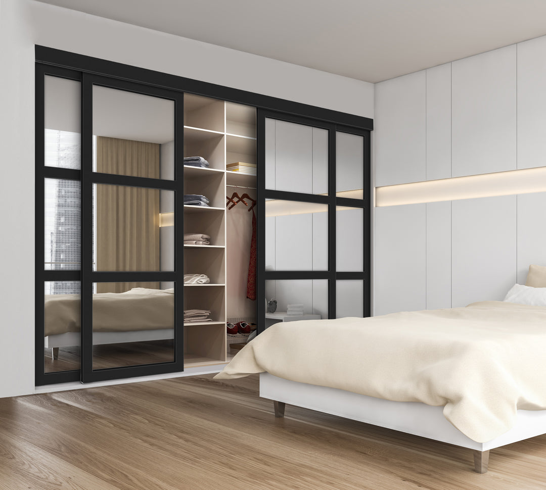 CLOSET DOOR WITH 4 PANEL - MIRROR GLASS PANEL SSM4 - 2732 - DoorDiscounter