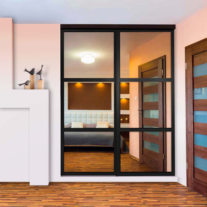 Closet Door with 2 Panel - White and Mirror Painted Glass - 1324 - DoorDiscounter