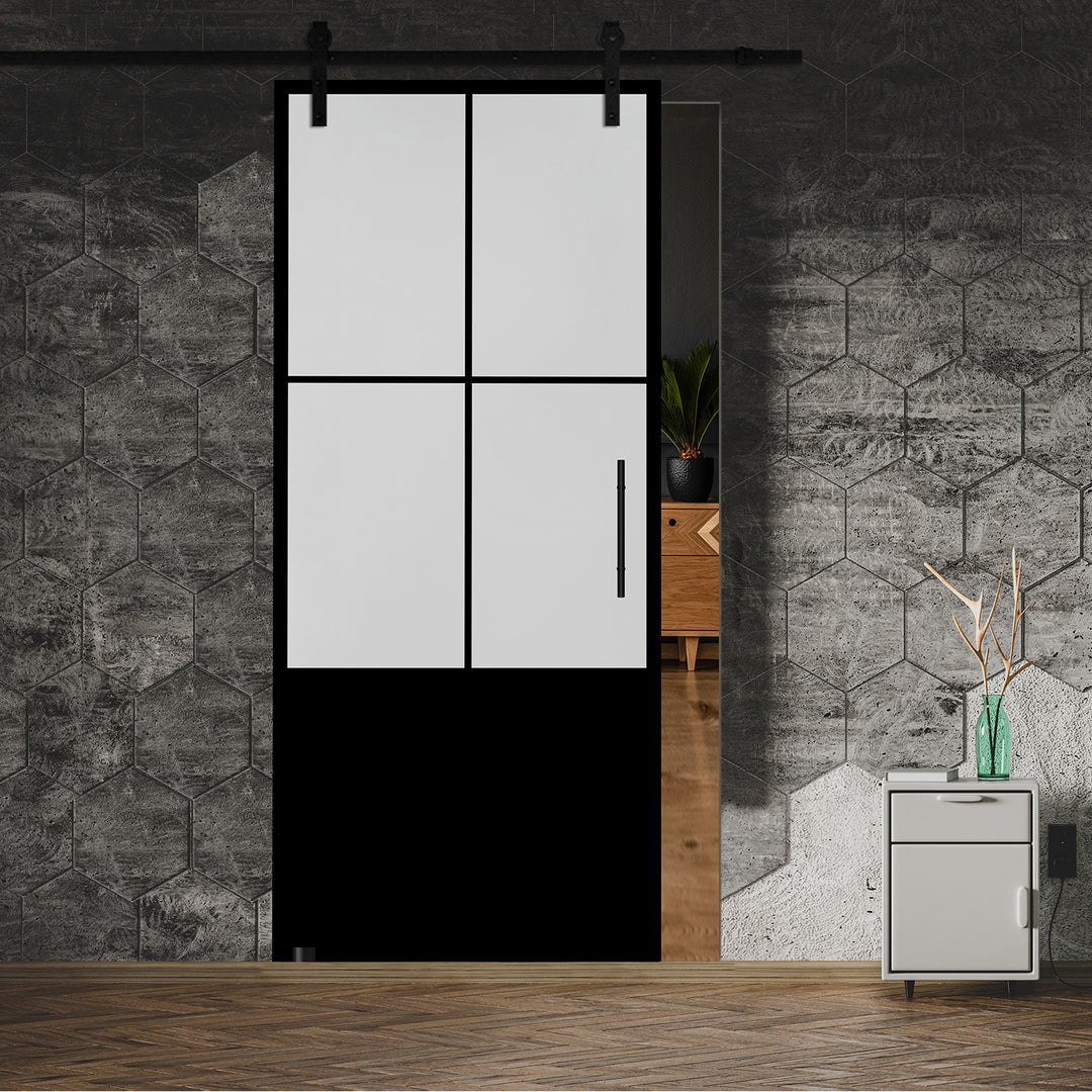 Frameless Industrial Glass Style Sliding Barn Door FIB1 - 1375 - DoorDiscounter