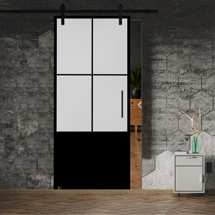 Frameless Industrial Glass Style Sliding Barn Door FIB1 - 1375 - DoorDiscounter