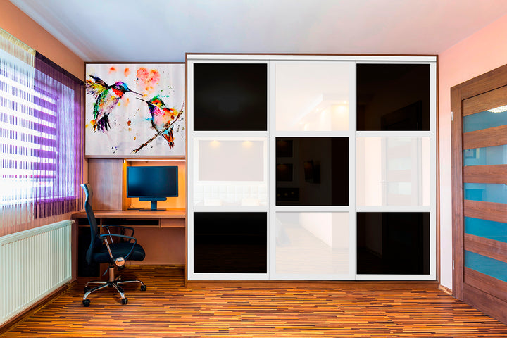 Closet Door with 3 Panel - Black and White Painted Glass - DoorDiscounter