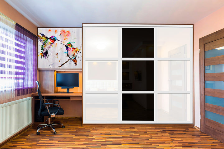 Closet Door with 3 Panel - Black and White Painted Glass - DoorDiscounter