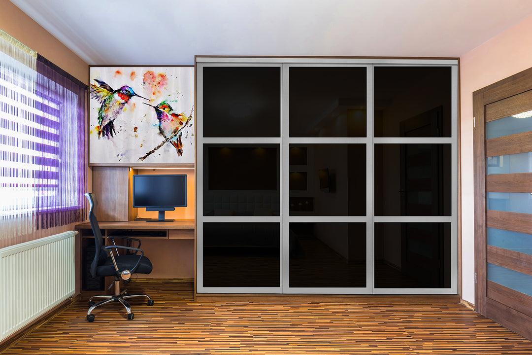 Closet Door with 3 Panel - Black and White Painted Glass - DoorDiscounter