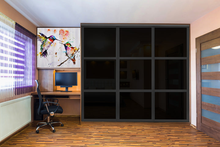 Closet Door with 3 Panel - Black and White Painted Glass - DoorDiscounter