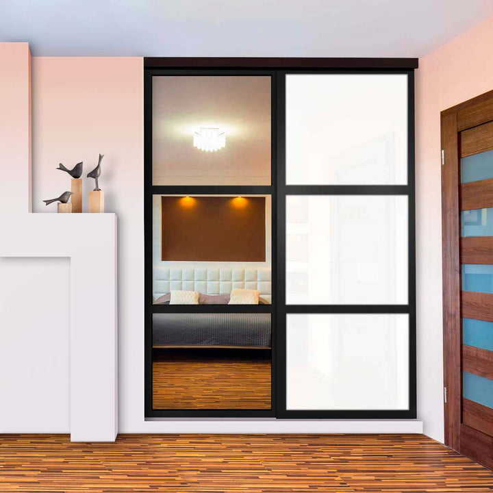 Closet Door with 2 Panel - White and Mirror Painted Glass - 1324 - DoorDiscounter