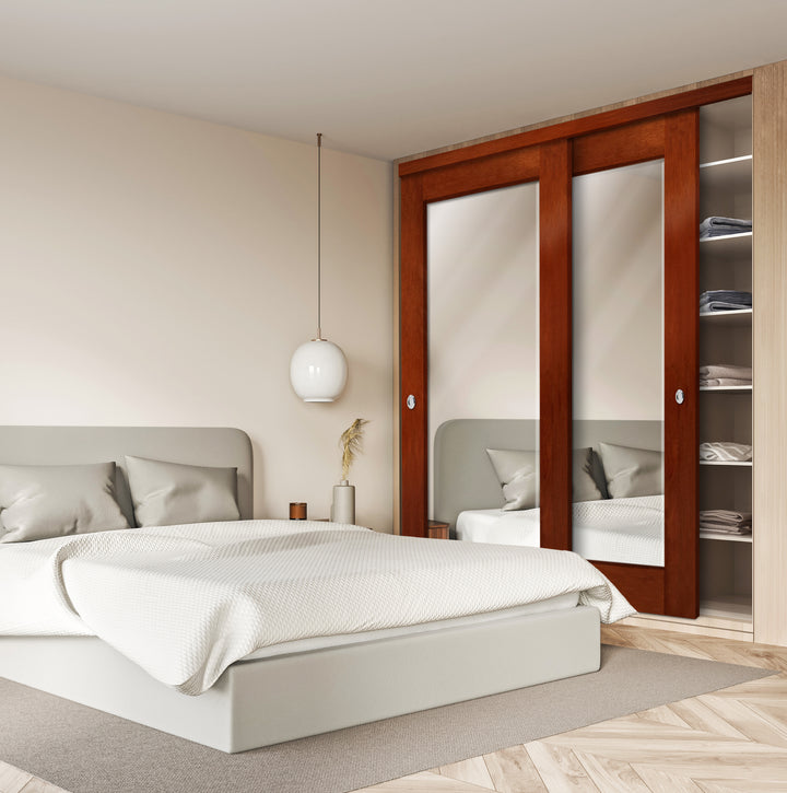 Beveled Edge Mirror Bypass Closet Door with Mirror Panel PLBM - 2597 - DoorDiscounter