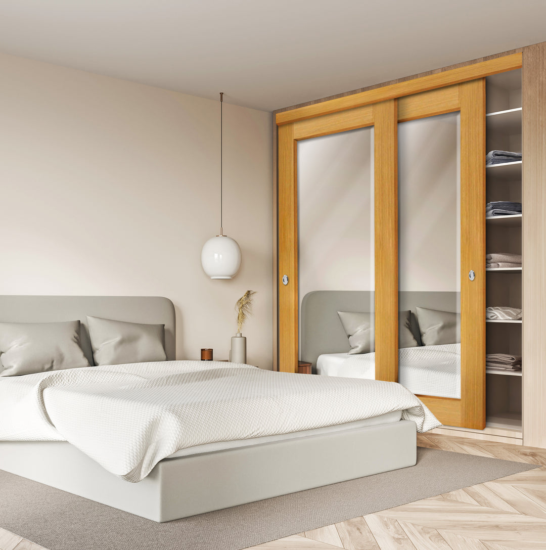 Beveled Edge Mirror Sliding Bypass Closet Door with Mirror Panel Inserts PLBM - 2589 - DoorDiscounter