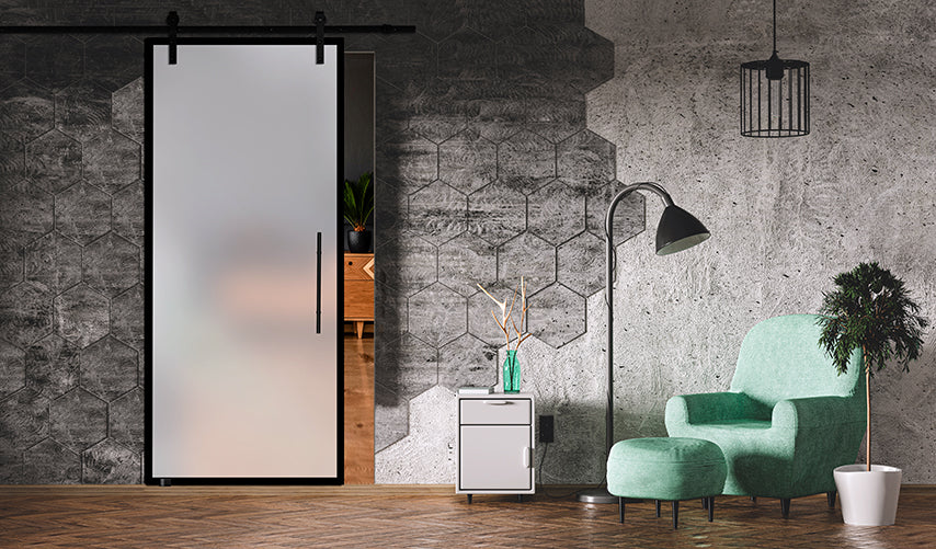 Frameless Industrial Glass Style Sliding Barn Door FIB1 - 1377 - DoorDiscounter