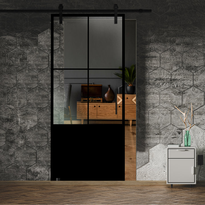 Frameless Industrial Glass Style Sliding Barn Door FIB1 - 1375 - DoorDiscounter